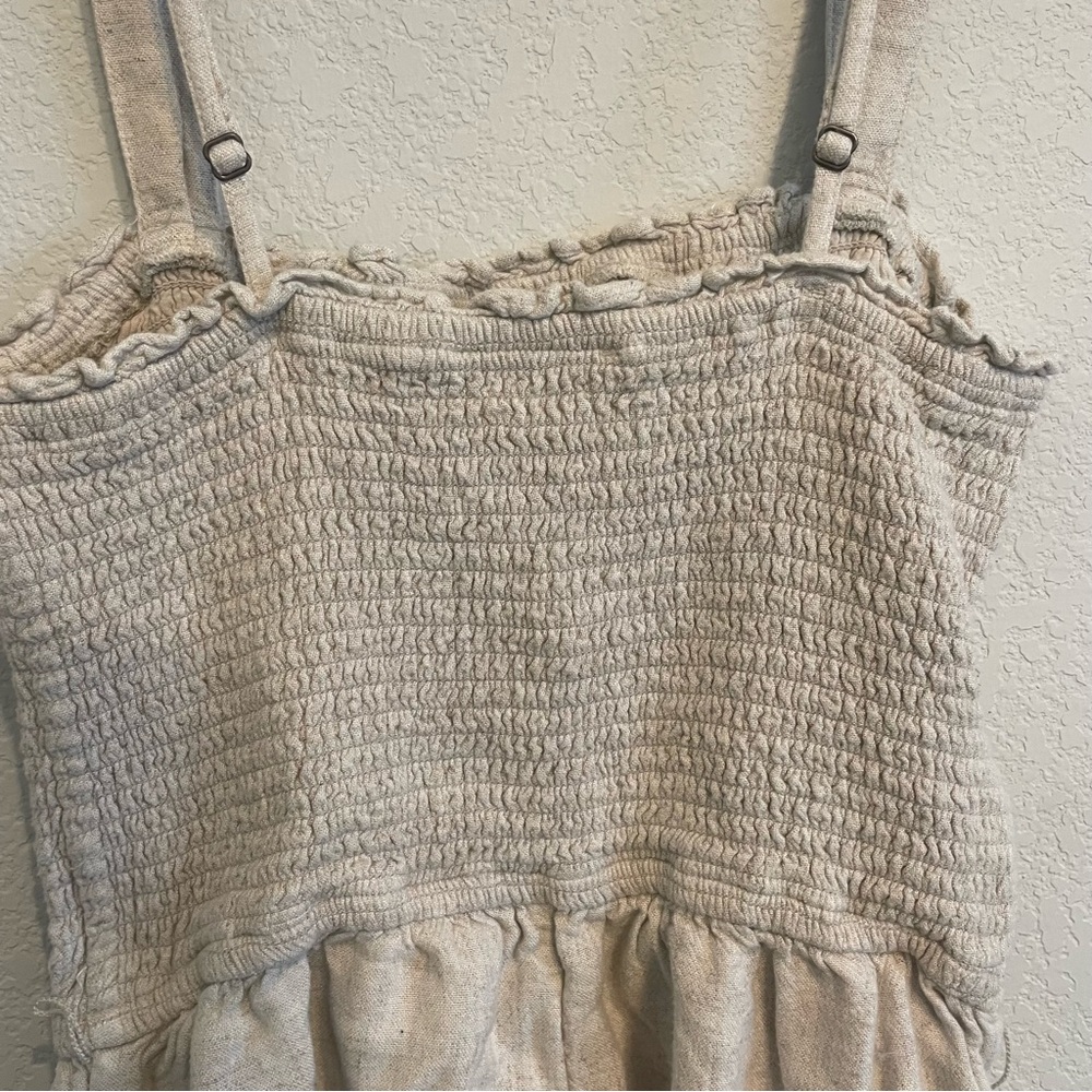 Abercrombie & Fitch Smocked Linen Blend Romper Tan Size M - Picture 10 of 12